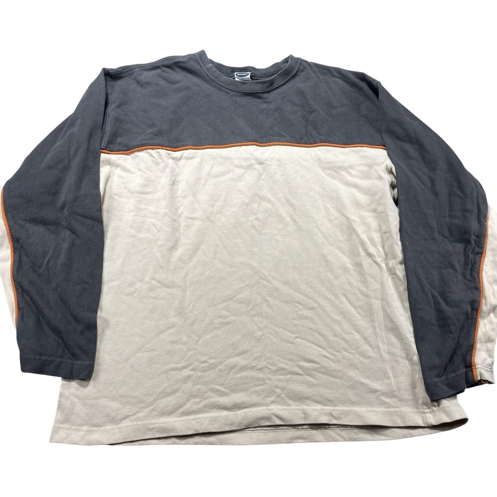 Vintage Old Navy Shirt Mens XL Beige Gray Colorblock Long Sleeve Crew Tee Y2K